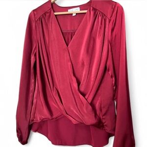 Satin Surplice V Neck Top